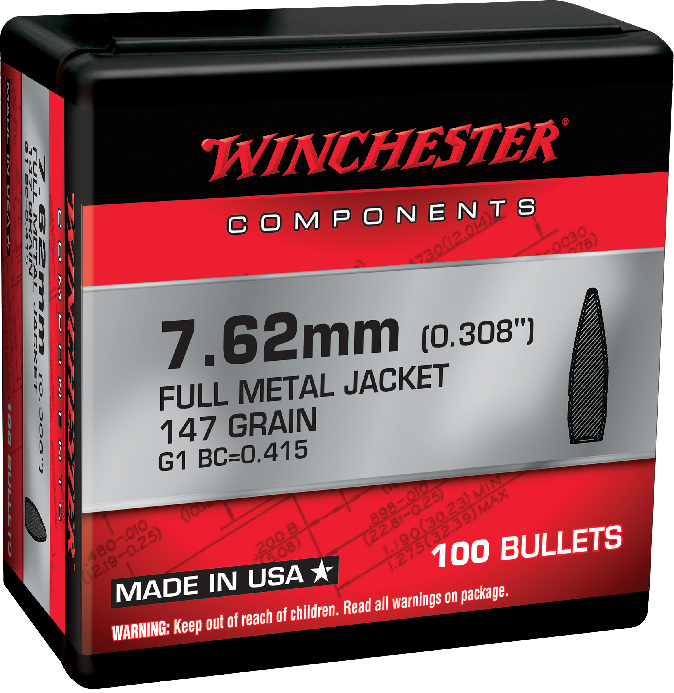 Winchester Winchester 7.62mm 147gr FMJ Boat Tail Ammo 100/Box