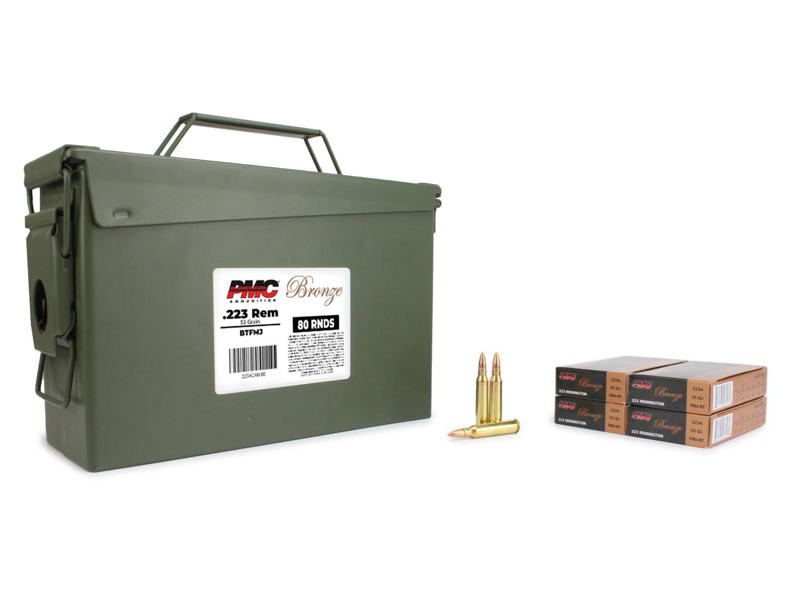 PMC PMC Bronze 223 Remington 55 Gr FMJ-BT 80 Rounds in Heavy Duty Ammo Can