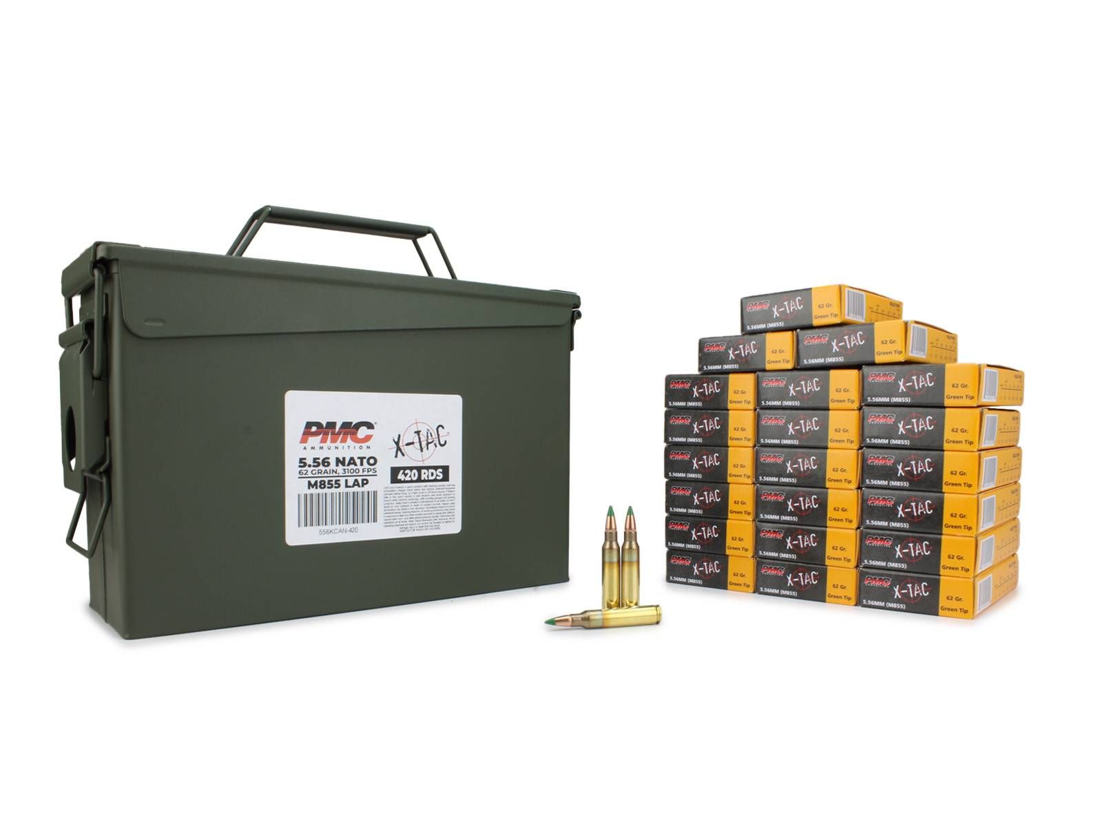 PMC PMC X-TAC 5.56 NATO 62 Gr Green Tip LAP 420 Rounds in Heavy Duty Ammo Can