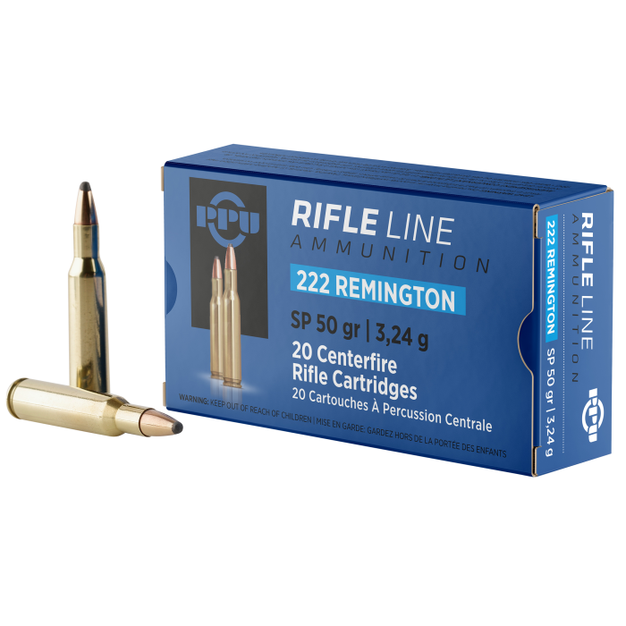 PPU Standard Rifle 222 Rem 50 Gr SP 20 Rounds