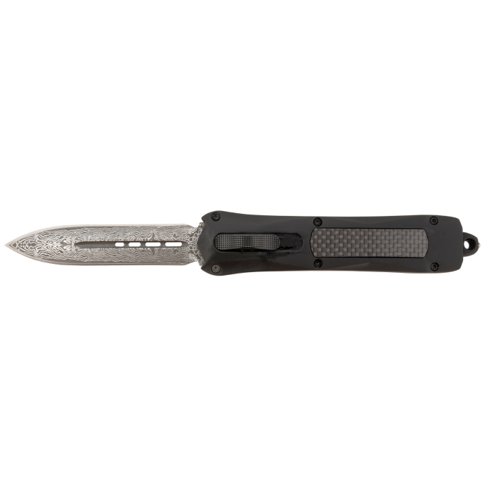 STEEL RIVER KNIVES SPARTAN 3.50" OTF DAMASCUS DAGGER (BLACK W/CARBON FIBER INLAY) STEEL RIVER KNIVES SPARTAN 3.50" OTF DAMASCUS DAGGER (BLACK W/CARBON FIBER INLAY)
