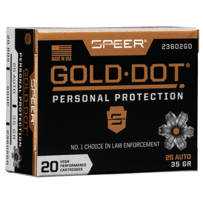 Speer Gold Dot 25 ACP 35 Grain Hollow Point 23602GD