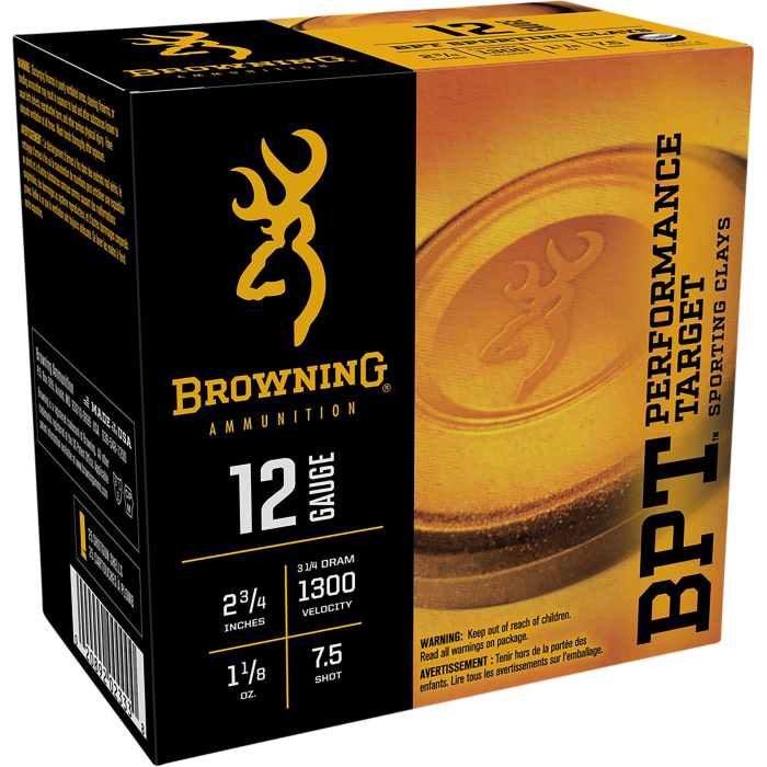 Browning BPT Performance Target 12 Gauge 2.75 1 1/8oz 7.5 Shot Sporting Clay Shells Browning BPT Performance Target 12 Gauge 2.75 1 1/8oz 7.5 Shot Sporting Clay Shells