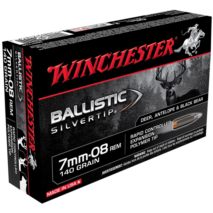 Winchester Ballistic Silvertip 7mm-08 Rem 140 Grain Rapid Controlled Expansion Polymer Tip Winchester Ballistic Silvertip 7mm-08 Rem 140 Grain Rapid Controlled Expansion Polymer Tip