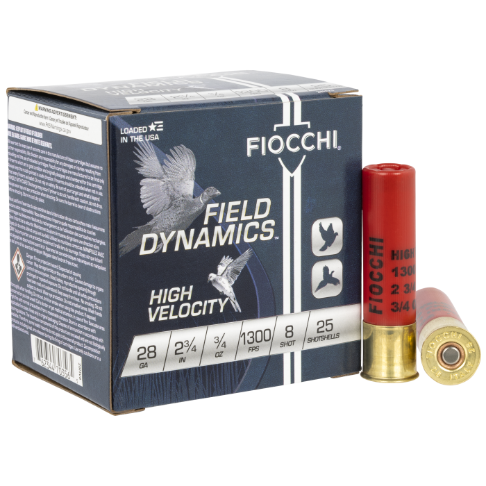 Fiocchi Field Dynamics 28 Gauge 2.75 3/4 oz 8 Shot Fiocchi Field Dynamics 28 Gauge 2.75 3/4 oz 8 Shot