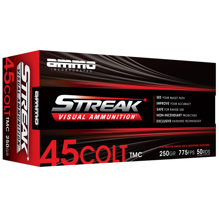 Ammo Inc Streak Visual Red 45 Colt 250 Gr TMC 50 Rounds Ammo Inc Streak Visual Red 45 Colt 250 Gr TMC 50 Rounds