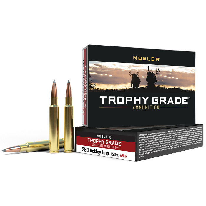 Nosler Trophy Grade 280 Ackley Improved 150 Gr Nosler Spitzer AccuBond Long Range Nosler Trophy Grade 280 Ackley Improved 150 Gr Nosler Spitzer AccuBond Long Range