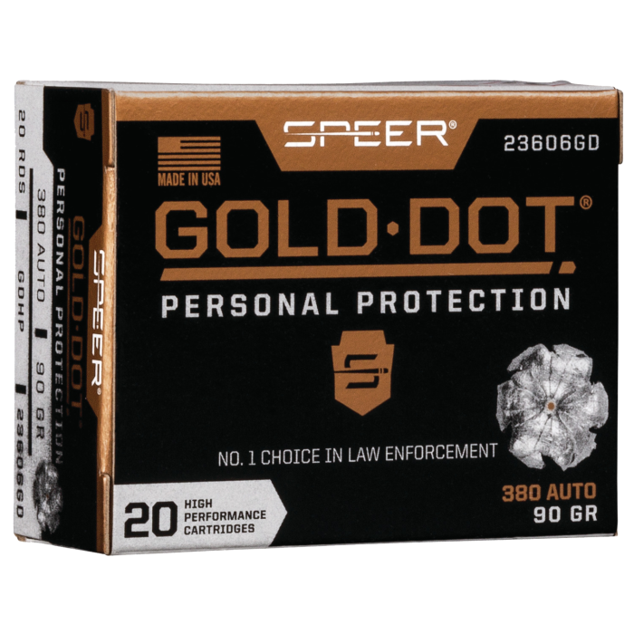 Speer Gold Dot 380 ACP 90 Grain Hollow Point 23606GD Speer Gold Dot 380 ACP 90 Grain Hollow Point 23606GD