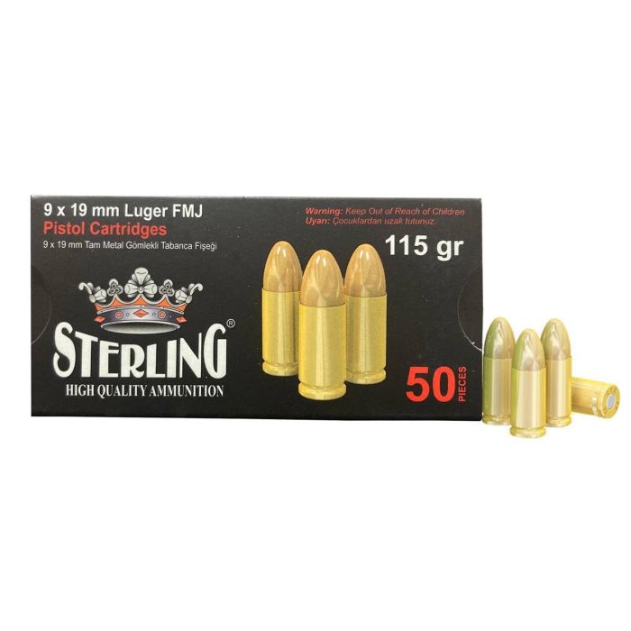 Sterling 9mm 115gr Full Metal Jacket Brass Ammo