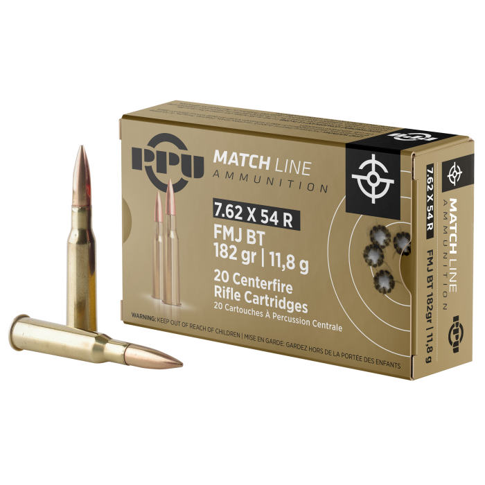PPU Match 7.62x54mmR 182 Gr FMJ 20 Rounds
