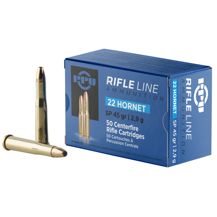 PPU Standard Rifle 22 Hornet 45 Gr SP 50 Rounds PPU Standard Rifle 22 Hornet 45 Gr SP 50 Rounds