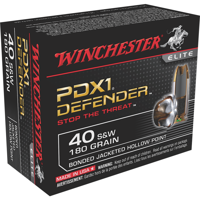 Winchester Defender 40 S&W 180 Grain Bonded JHP S40SWPDB1 Winchester Defender 40 S&W 180 Grain Bonded JHP S40SWPDB1