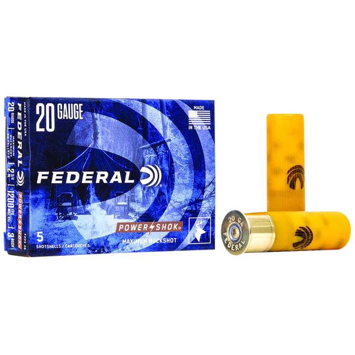 Federal Power-shok 20 Gauge 2.75 1 oz 3 Buck F2033B