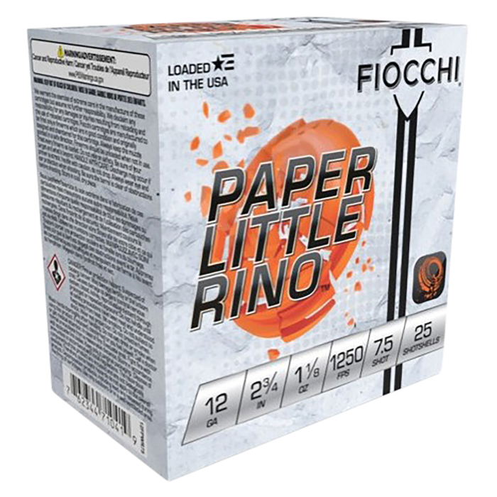 Fiocchi Paper Little Rino 12 Gauge 2.75 1-1/8 oz 7.5 Shot Fiocchi Paper Little Rino 12 Gauge 2.75 1-1/8 oz 7.5 Shot