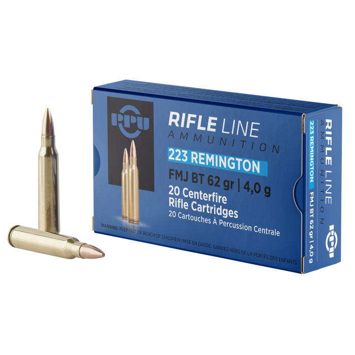 PPU Standard Rifle 223 Rem 62 Gr FMJ BT 20 Rounds