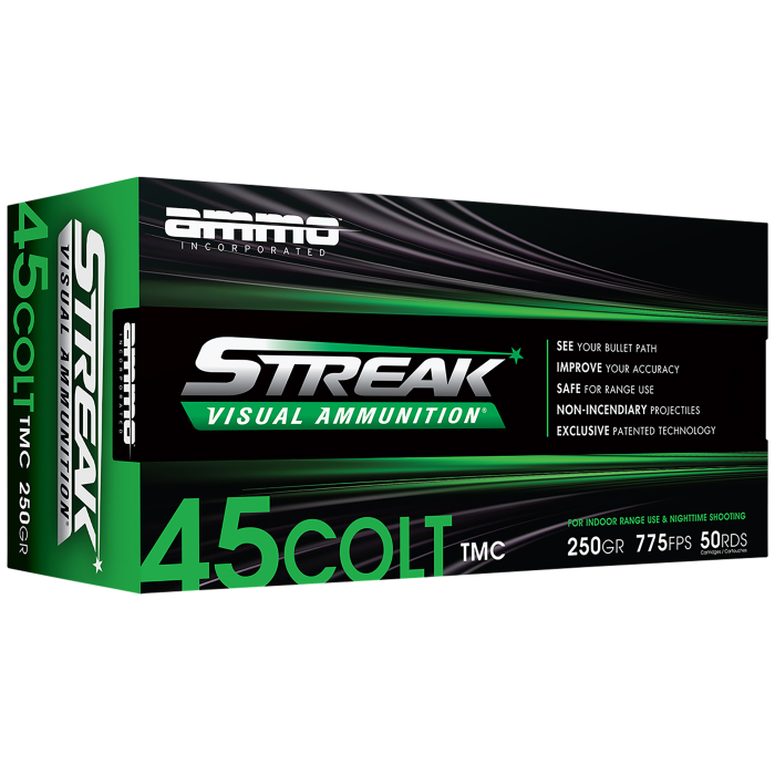Ammo Inc Streak Visual Green 45 Colt 250 Gr TMC 50 Rounds Ammo Inc Streak Visual Green 45 Colt 250 Gr TMC 50 Rounds
