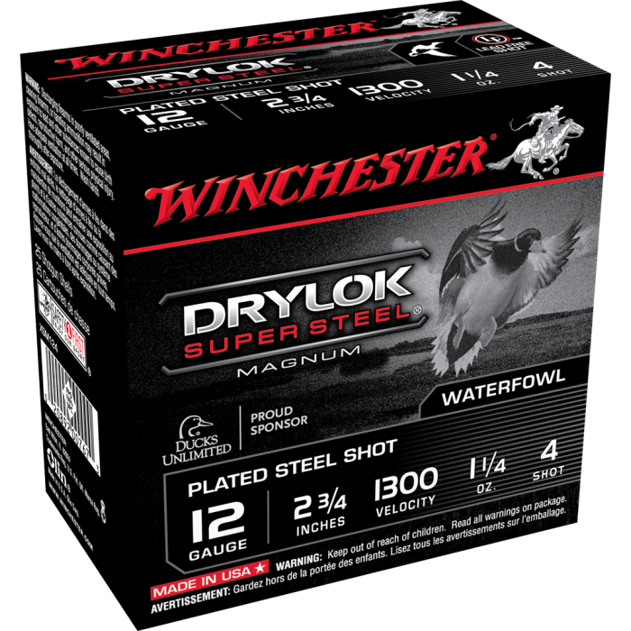 Winchester Drylok Super Steel 12 Gauge 2.75 1 1/4 oz 4 Shot XSM124 Winchester Drylok Super Steel 12 Gauge 2.75 1 1/4 oz 4 Shot XSM124