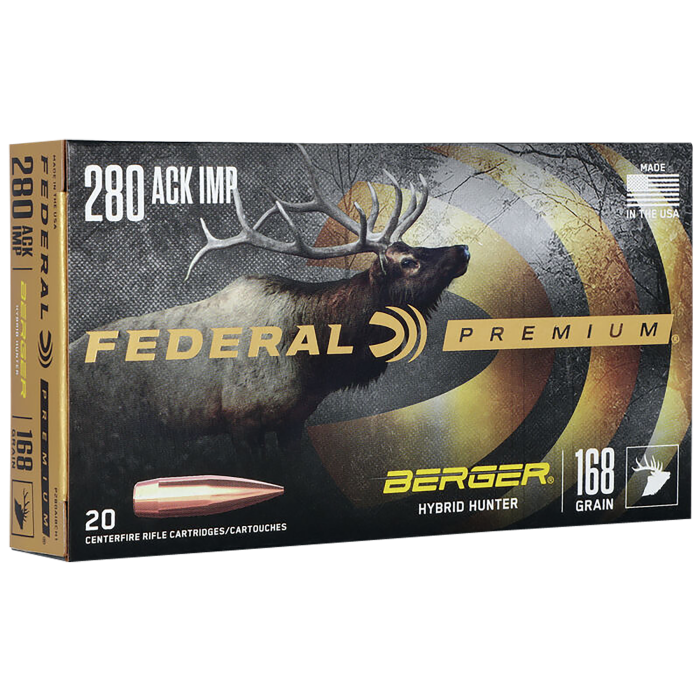 Federal Premium 280 Ackley Improved 168 Gr Berger Hybrid Hunter