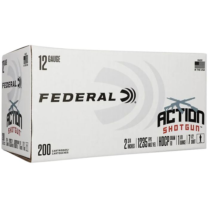 Federal Action Shotgun 12 Gauge 2.75 1 1/8 oz 7.5 Shot AS12H75 Federal Action Shotgun 12 Gauge 2.75 1 1/8 oz 7.5 Shot AS12H75