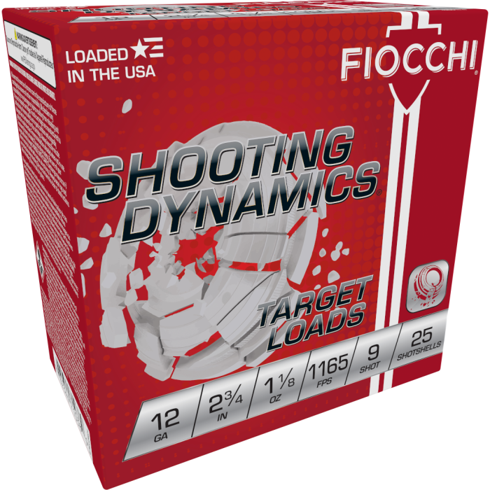 Fiocchi Shooting Dynamics 12 Gauge 2.75 1 1/8 oz 9 Shot 12SD18L9 Fiocchi Shooting Dynamics 12 Gauge 2.75 1 1/8 oz 9 Shot 12SD18L9