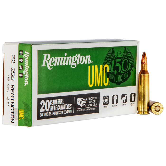 Remington Umc 22-250 Rem 45 Grain Jacket Hollow Point