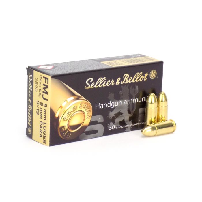 SB9B Sellier & Bellot 50 rounds 9mm 124 Gr FMJ Ammo