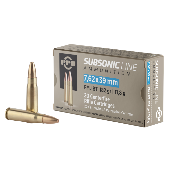 PPU Subsonic 7.62x39mm 182 Gr FMJ BT 20 Rounds