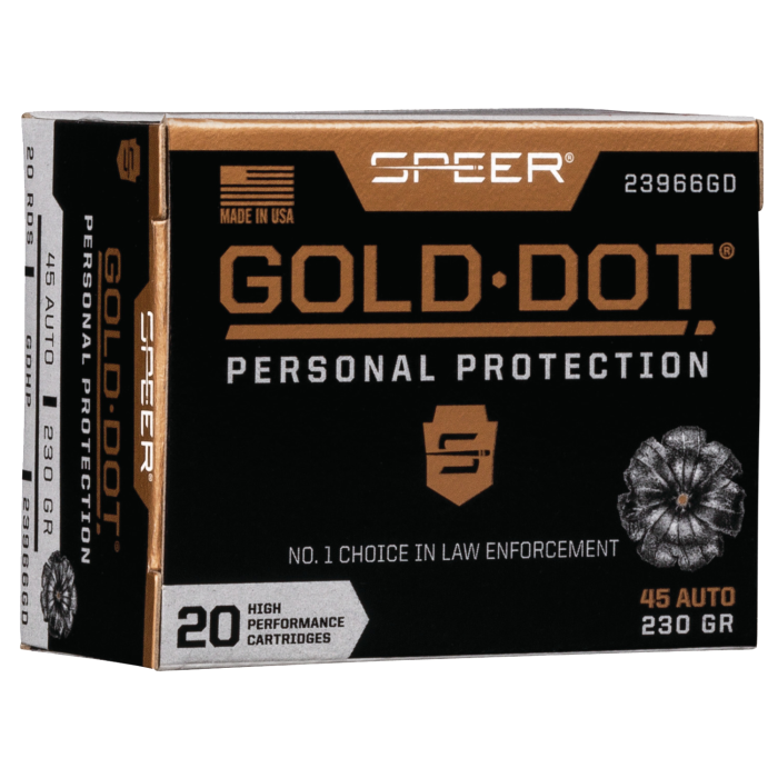 Speer Gold Dot 45 ACP 230 Grain Hollow Point 23966GD Speer Gold Dot 45 ACP 230 Grain Hollow Point 23966GD