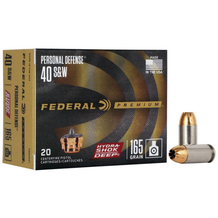 Federal Personal Defense Hydra-Shok Deep 40 S&W 165 Grain JHP P40HSD1 Ammo Buy