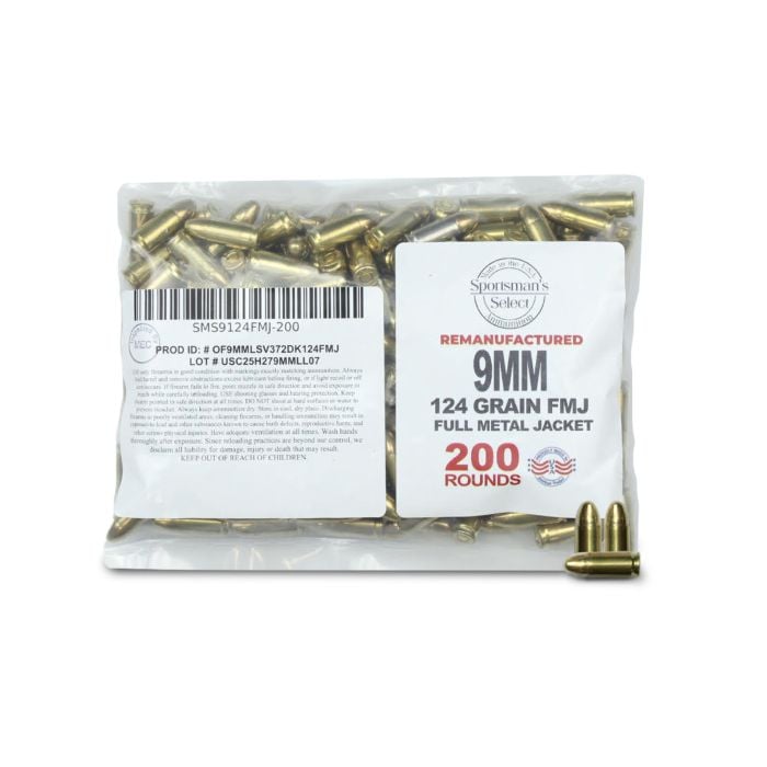 Sportsman's Select Remanufactured 9mm 124 Gr FMJ (200 Rounds) Sportsman's Select Remanufactured 9mm 124 Gr FMJ (200 Rounds)
