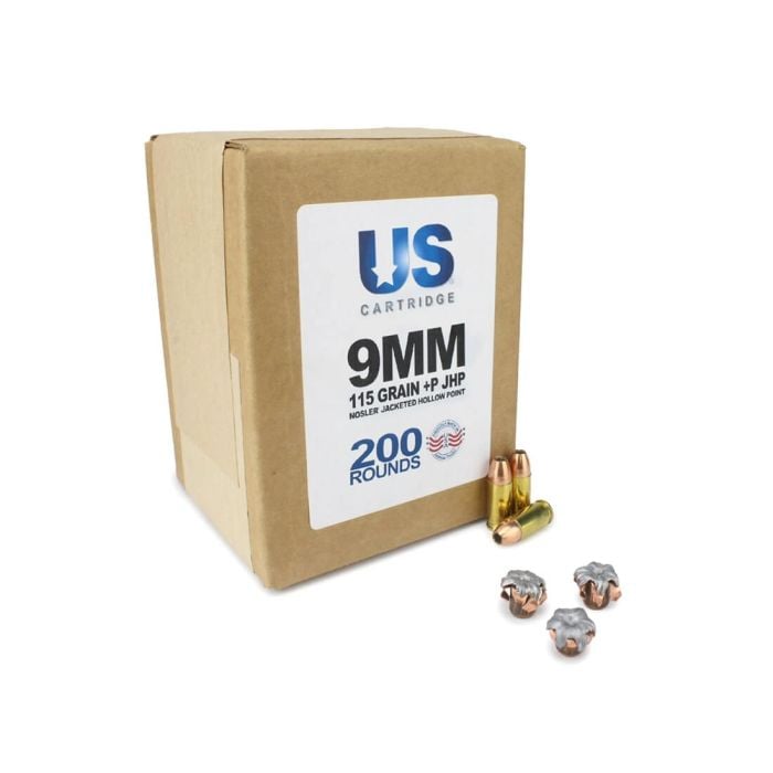 US Cartridge 9mm 115 Grain +P Nosler JHP 200 Rounds US Cartridge 9mm 115 Grain +P Nosler JHP 200 Rounds