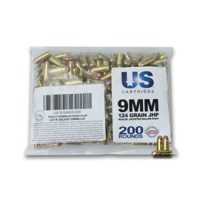 US Cartridge 9mm 124 Gr Nosler JHP (200 Round) US Cartridge 9mm 124 Gr Nosler JHP (200 Round)