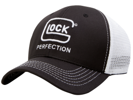 Glock Mesh Snapback Trucker Hat, Adjustable (Black/White)