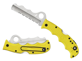Spyderco Assist Salt H-2 Steel Rescue Knife Yellow Handle