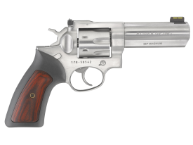 Ruger GP100 Standard 357 Mag 4.2" 7 rd Black Rubber w/Wood Insert Grip Stainless