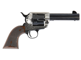 Engraved Cimarron Frontier 45LC Revolver 4.75 Inch Silver/Black