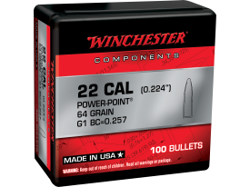 Winchester .224 64gr Power Point Projectiles Box of 100