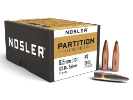 Nosler 6.5mm 125gr Partition Spitzer Hunting Projectiles 50/Box