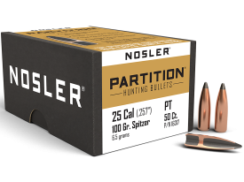 Nosler 25 Cal 100gr Partition Spitzer Hunting Projectiles