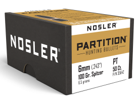 Nosler 6mm 100gr Partition Spitzer Hunting Projectiles 50/Box