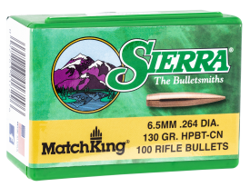 Sierra MatchKing 6.5mm 130gr HPBT Target Projectiles 100ct