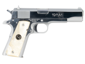 Iver Johnson 1911A1 .38 Super 5" 8+1 Serrated Slide Pearl Grips (Bright Polish Chrome)