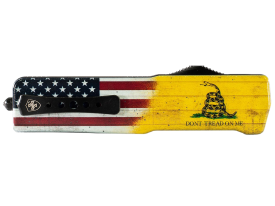 Templar Knife® - SZDTOM521 - Don't Tread On Me™ 3" OTF Tanto Part Serrated Yellow Knife
