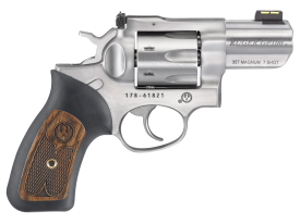 Ruger GP100 Standard 357 Mag 2.5" 7 rd Black Rubber w/Wood Insert Grip Stainless