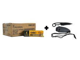 Browning Training & Practice 9mm 124 Gr FMJ Value Pack Case w/Master USA Boot Knife (Black)