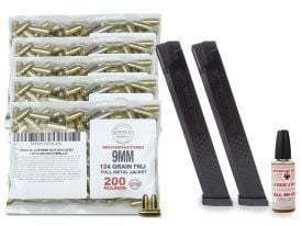 Sportsman's Select Remanufactured 9mm 124 Gr FMJ w/ (2) 34 RD 9mm GLK Mags & 1 FL OZ Gun Oil Bundle (1000 Rounds)