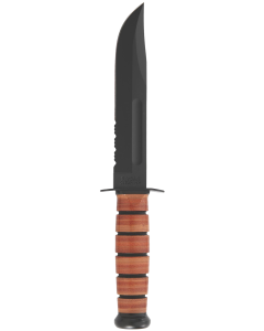 Ka-Bar 1218 USMC Fighting/Utility Knife - 7" Fixed Blade, Part Serrated, Brown Leather Handle