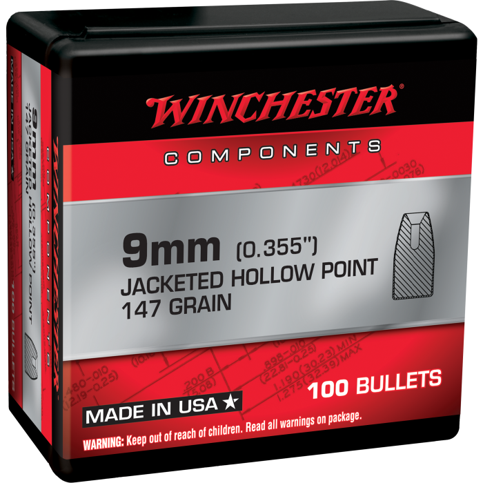 Winchester 9Mm 147Gr Jacketed Hollow Point 100/Box