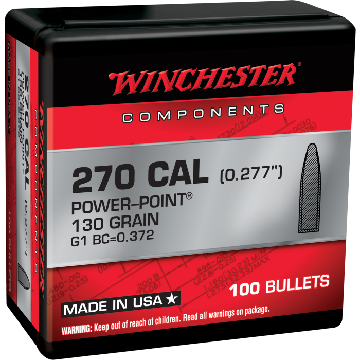 Winchester .270 Cal 130 Gr Power Point Projectiles 100Ct