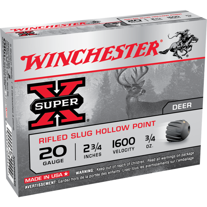 Winchester Super-X 20 Gauge 2.75" 3/4 oz Rifled HP Slug X20RSM5 Ammo Buy
